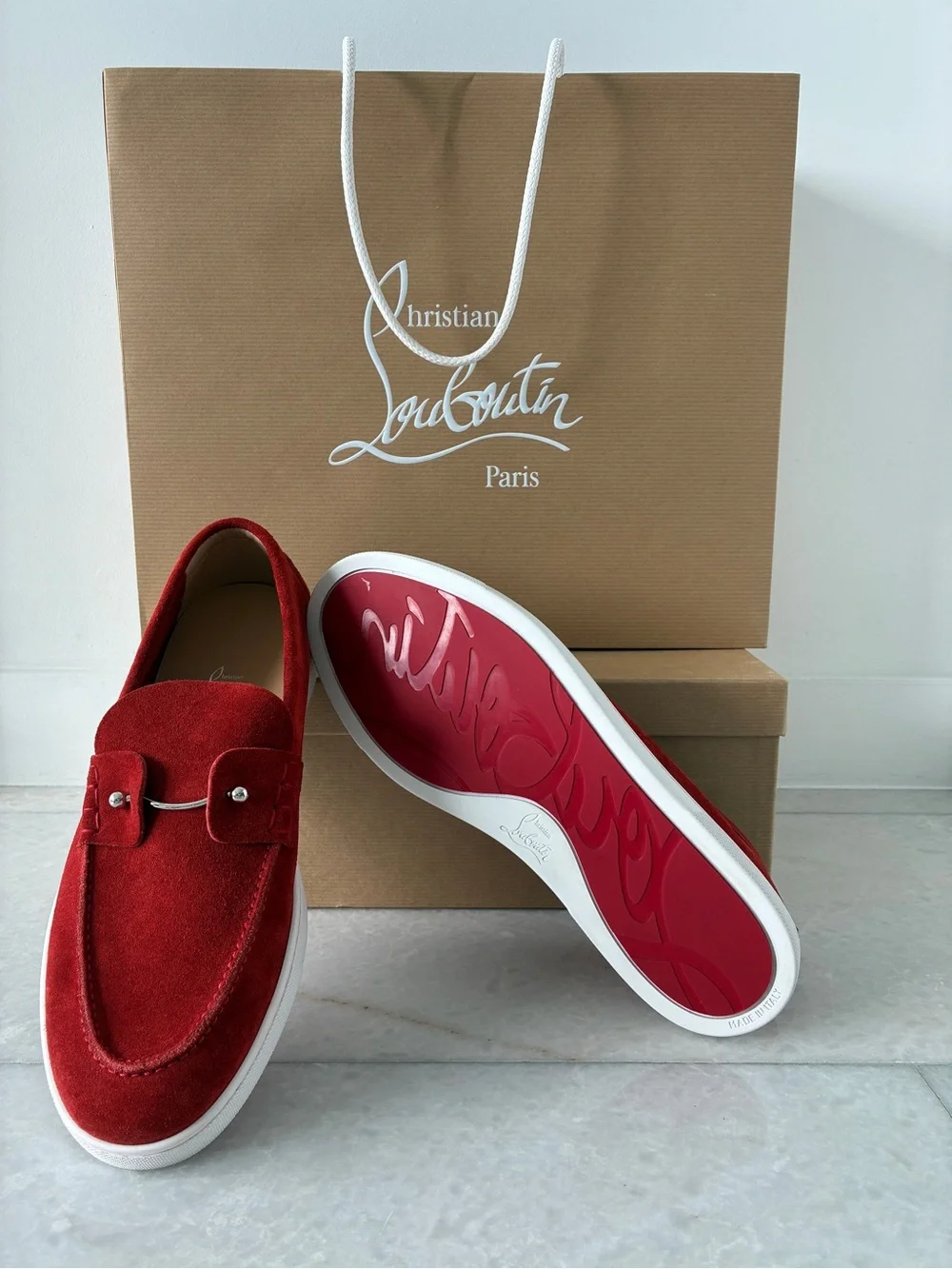 Christian Louboutin Men's Chambeliboat Nubuck Boat Shoes size 11 (44)